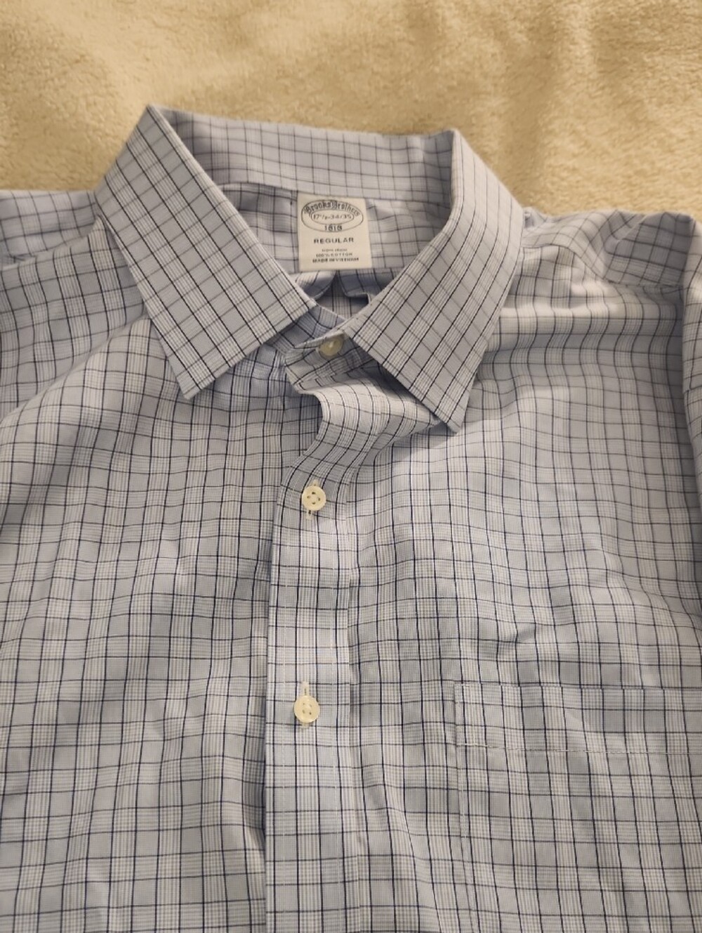 Brooks Brothers Men’s Light Blue Dress Shirt with Navy Windowpane - Picture 3 of 7